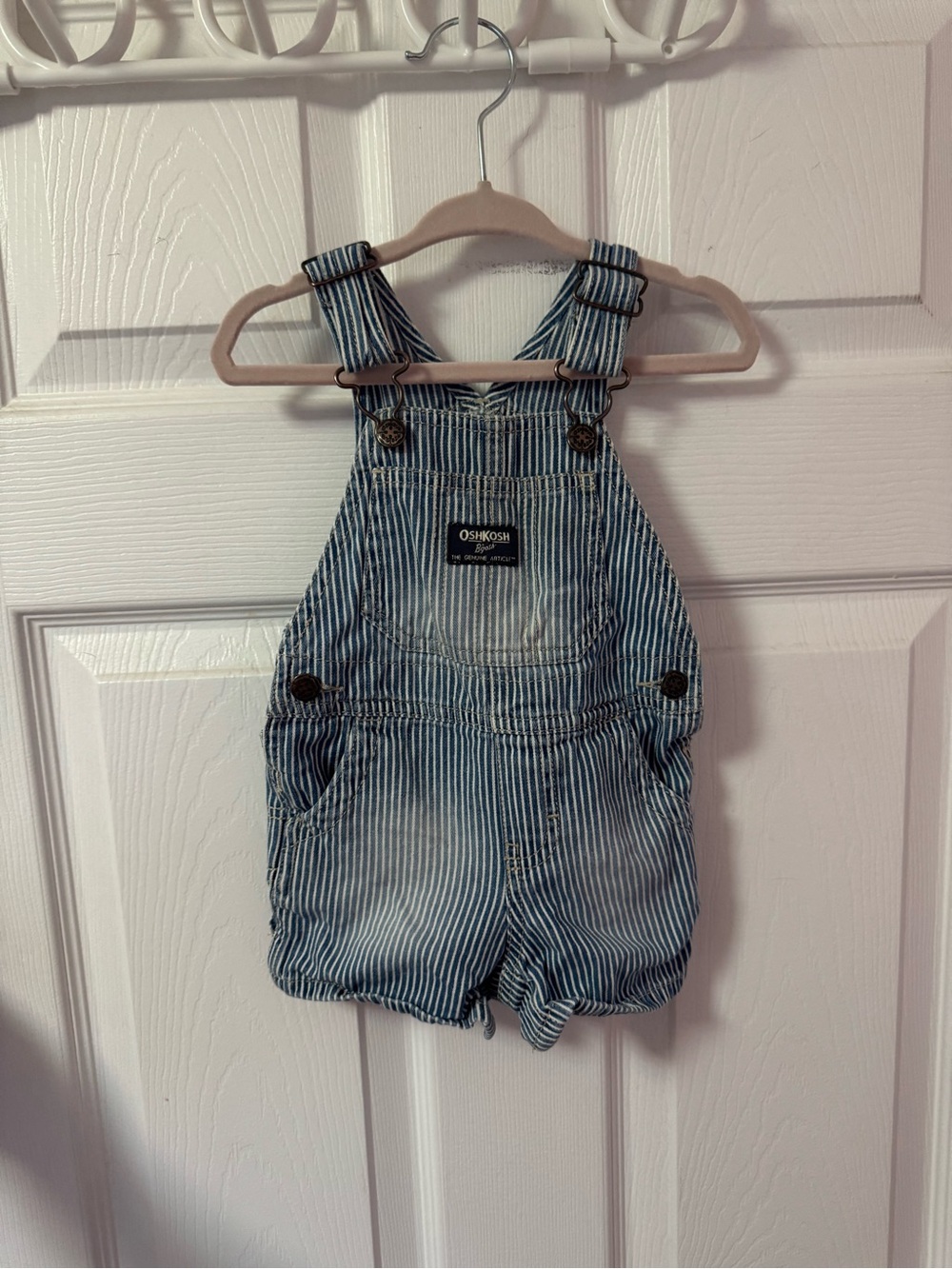OshKosh B'gosh Blue and White Striped Short Overalls